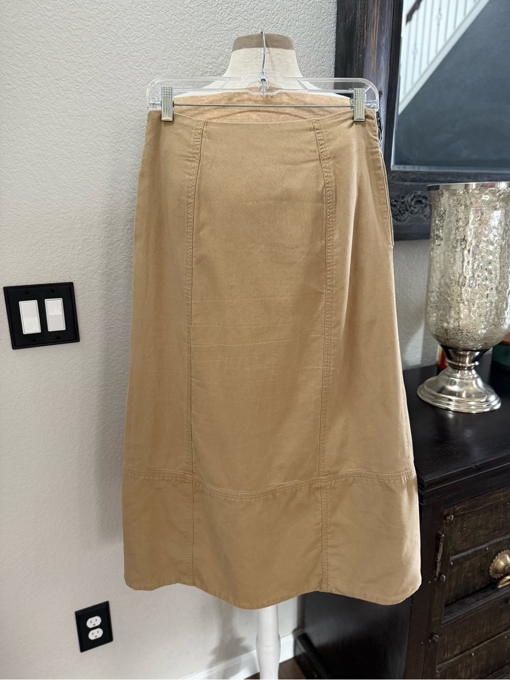 Farm Rio Tan Button Front Midi Skirt | Military Utility Skirt with Pockets M - Picture 4 of 8